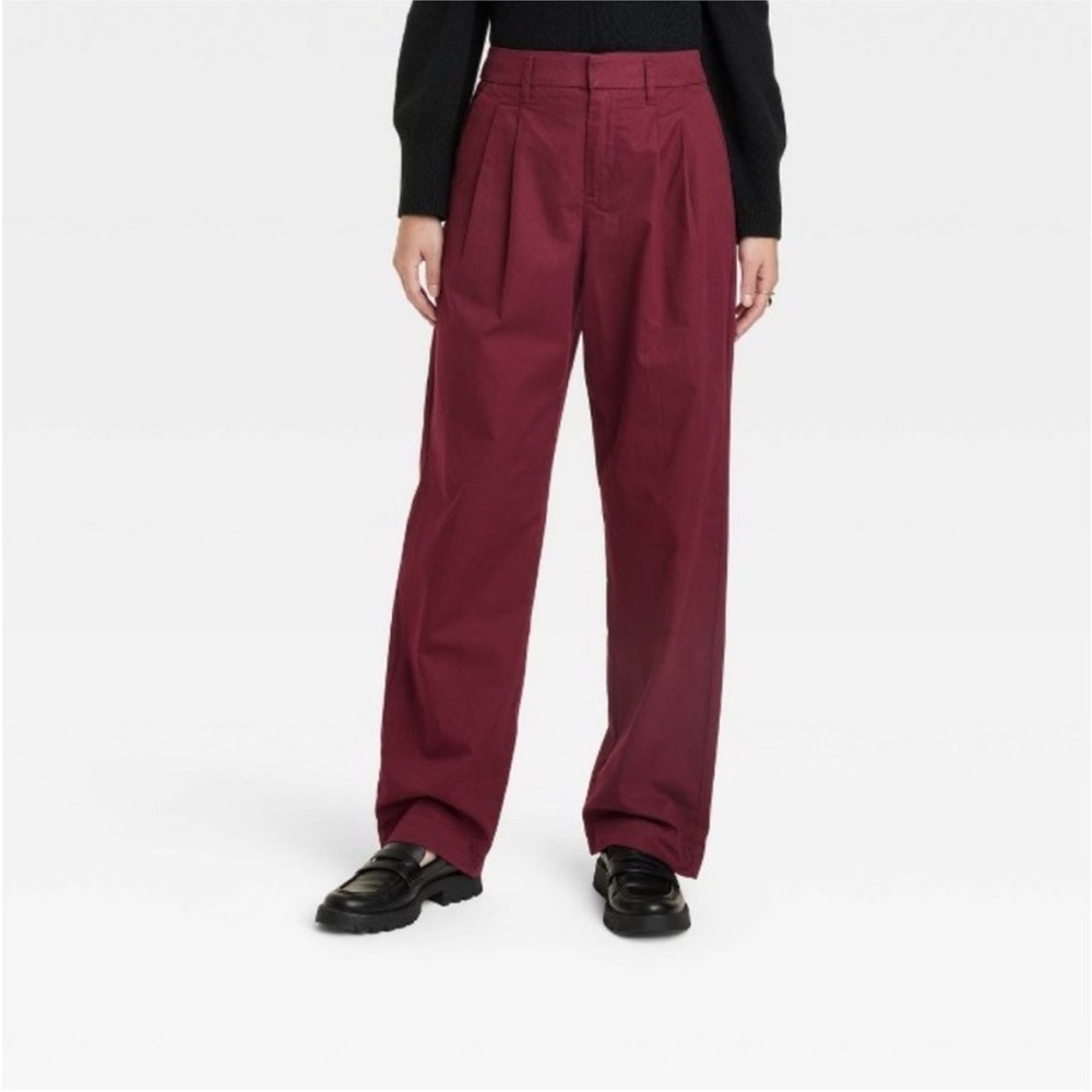 Women's High-Rise Pleat
Front Straight
Chino Pants - A New Day burgundy new 🆕